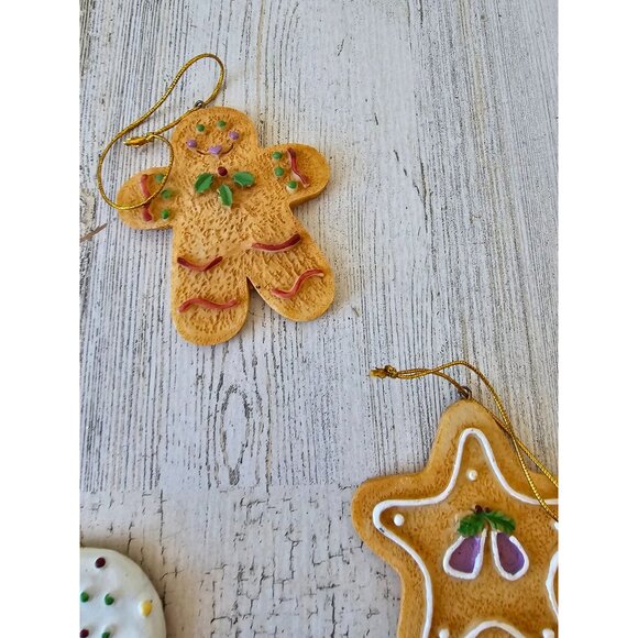 Vintage gingerbread cookie star heart ornament set Xmas tree - Picture 4 of 9